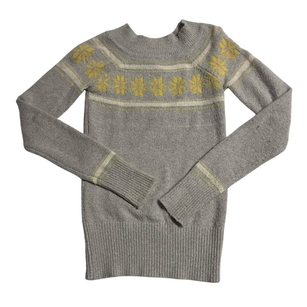 Women's Rue 21 sweater M Gray & Yellow Snowflake Knit Cozy Winter Pullover